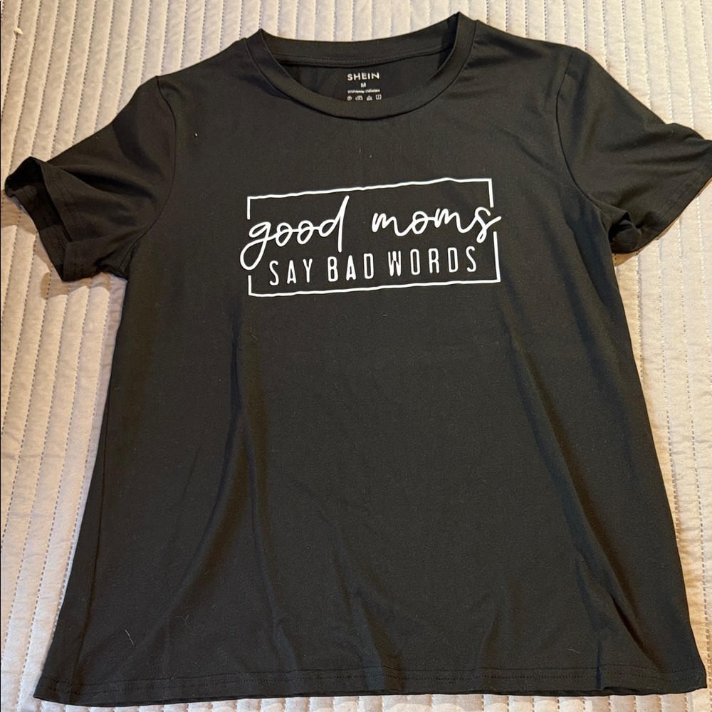 SHEIN Black Tee with White Graphic Text